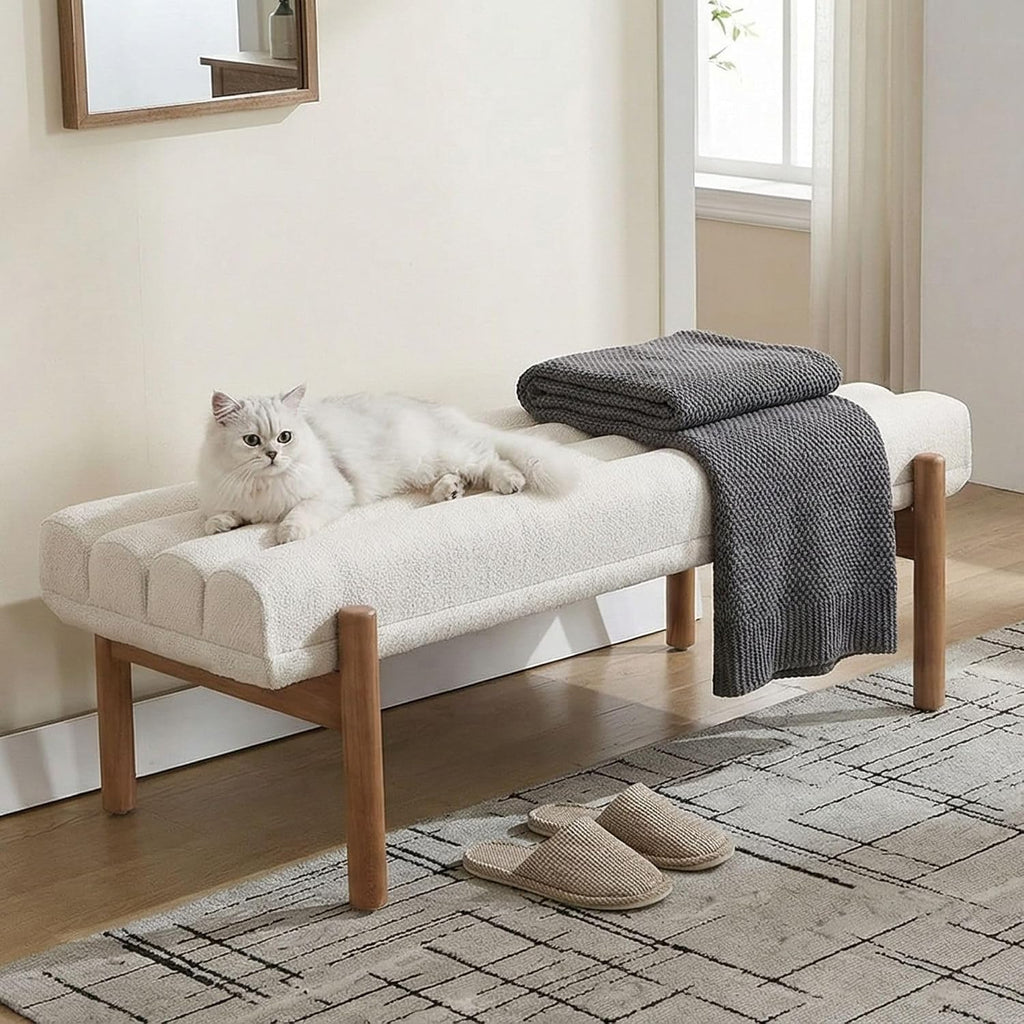 Modern Upholstered Bedroom Bench End of Bed, Comfy Modern Entryway Bench Solid Wood Frame, 47" Indoor Bench Dining