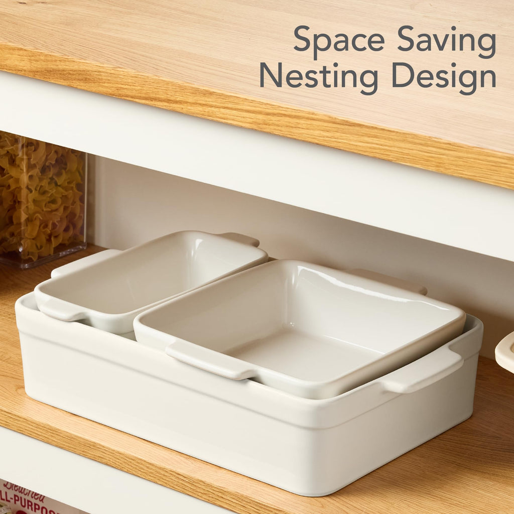 3-Piece Ceramic Casserole Baking Dish Set Vanilla
