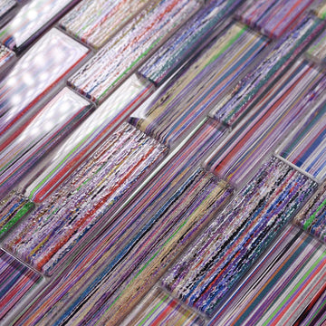 Artisan Linear Glass Mosaic Tile Backsplash, Bathroom & Bar Feature Wall, 6mm Thick Prism-Mix Crystal Strips