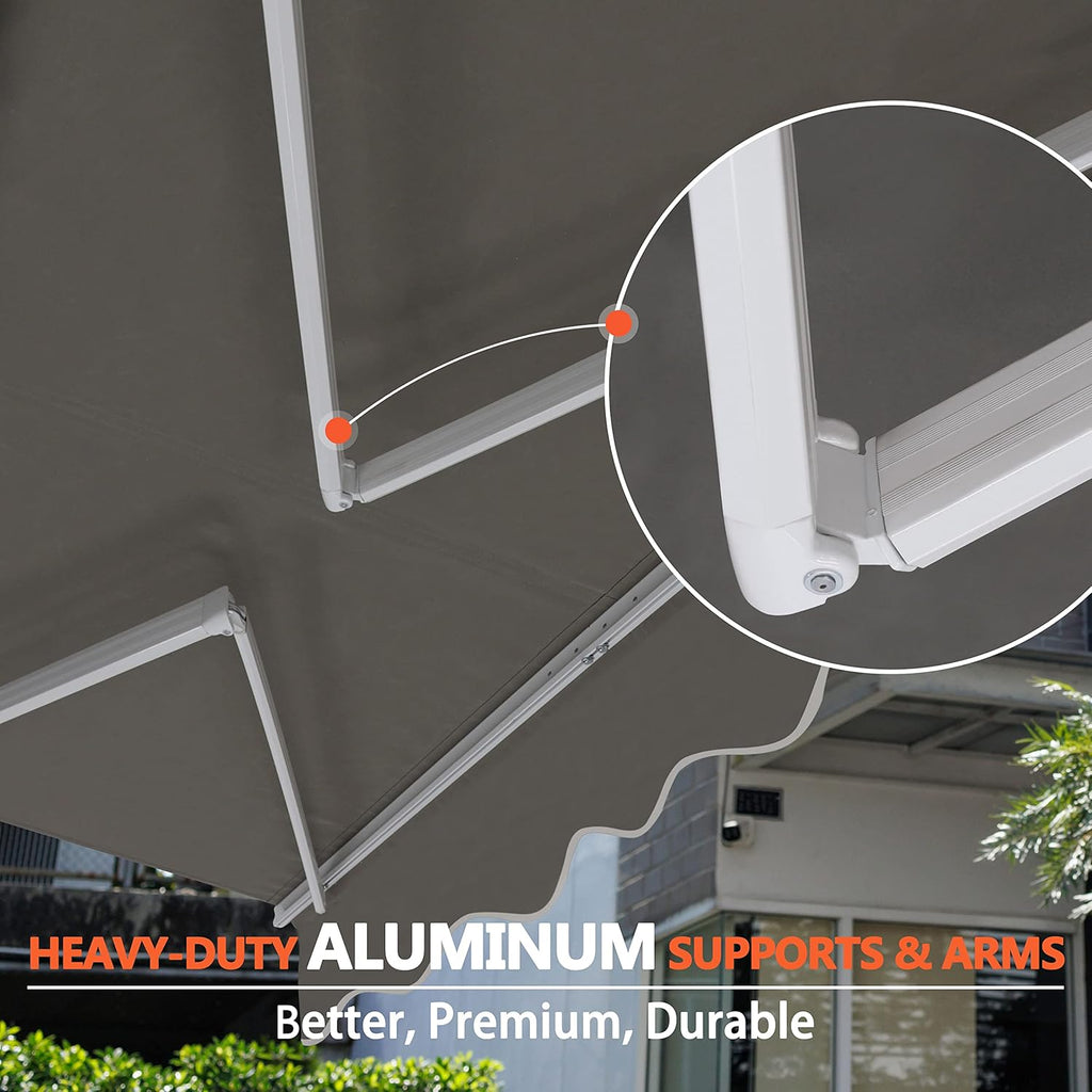 12' x 10' Awnings , Retractable Awning with Adjustable Canopy, Aluminum Frame, Manual Patio Awning Sun Shade Shelter