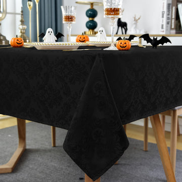 Black Jacquard Damask Rectangular Tablecloth, 60 x 120 Inch
