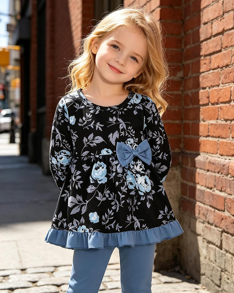 Toddler Girl Clothes Girls Fall Winter Outfits 2 Piece Ruffle Sleeve Top Flower Legging Printed Pants Set