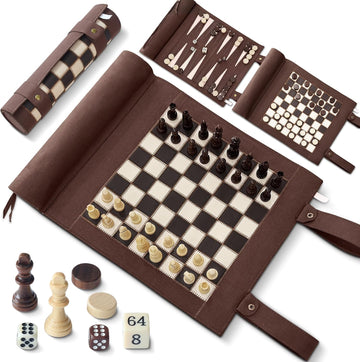 Magnetic Chess Checkers Backgammon Set, 3 in 1 Magnetic Chess Game for Adult, Roll-up Portable Suede Board Game