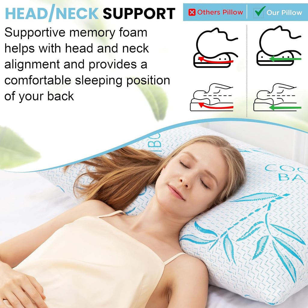 Queen Size 2 Pack Rayon Made from Bamboo Pillows for Sleeping, Cooling Shredded Memory Foam Adjustable Bed Pillow