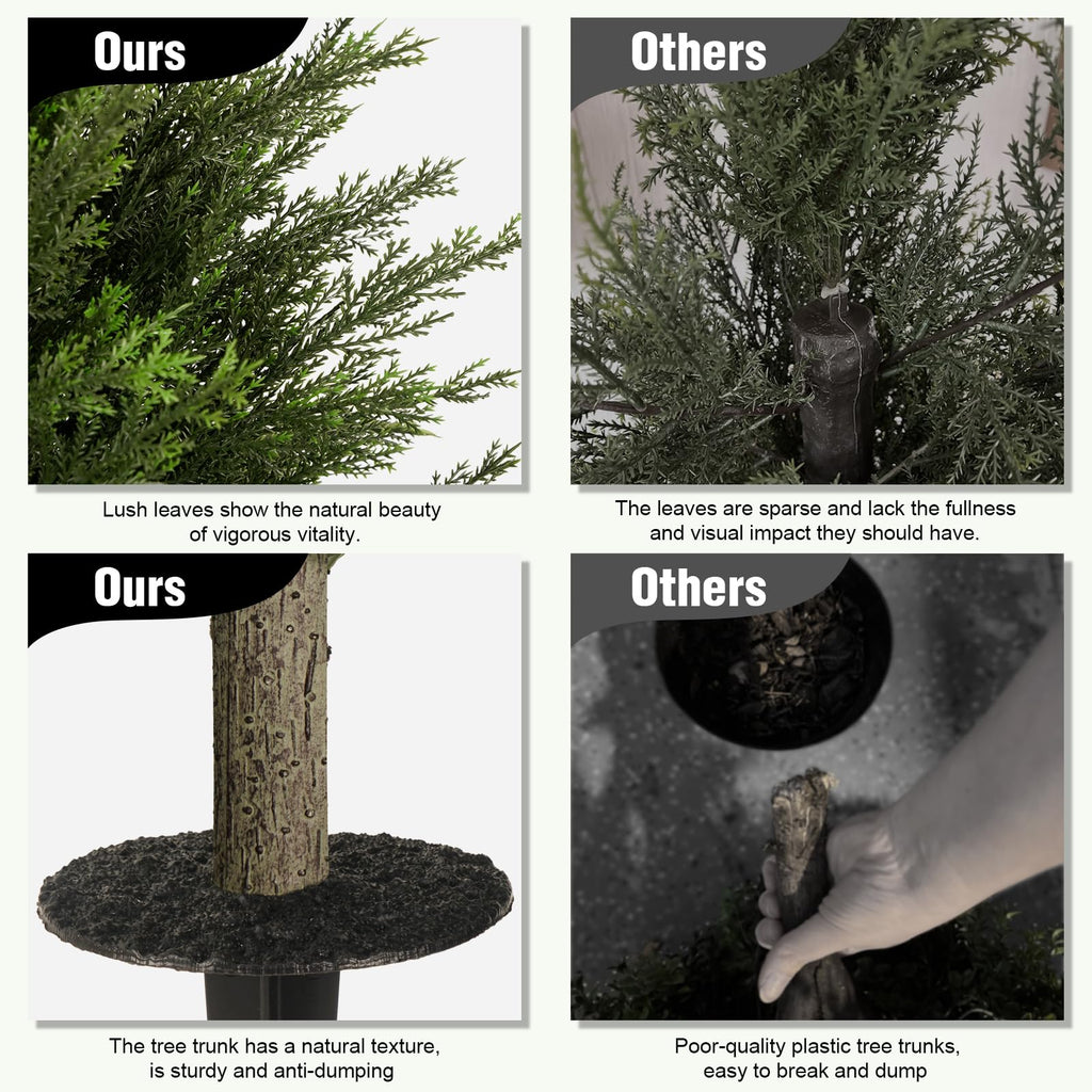 2ft Tall 2 Set Artificial Cypress Topiary Tree, Outdoor Fake Boxwood Cedar Tree with Spike, Indoor Realistic Faux