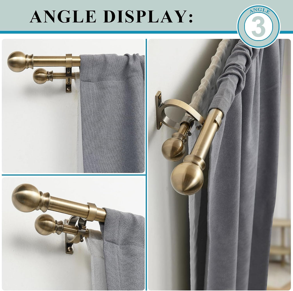 Antique Bronze Double Curtain Rods 36-72 Inch,1''Front and 5/8''Back Double Drapery Rod with Small Round Ball and