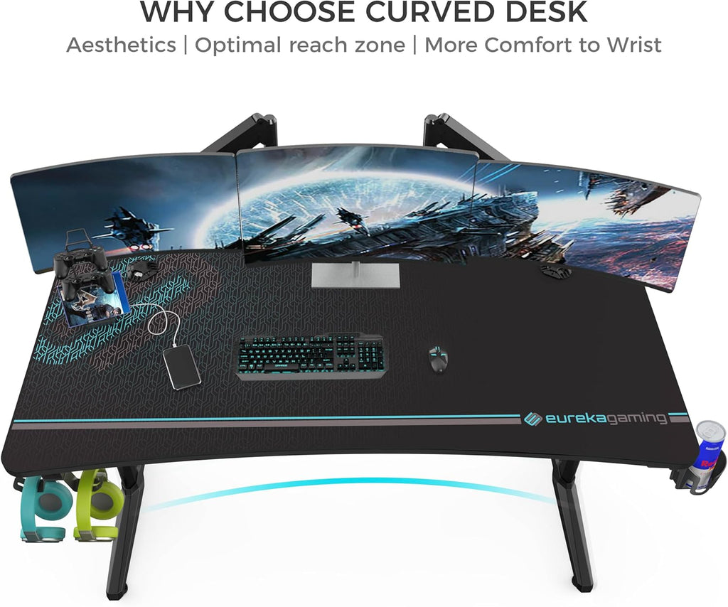 Gaming Desk 60" Home Office Computer Desk, New Polygon Legs Design, Captain Series (60 Inch, Black)
