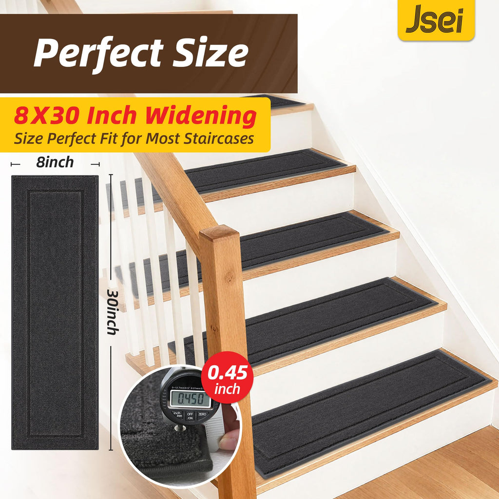 Stair Treads for Wooden Steps Indoor, 15-Pack, 30" x 8", Dark Grey