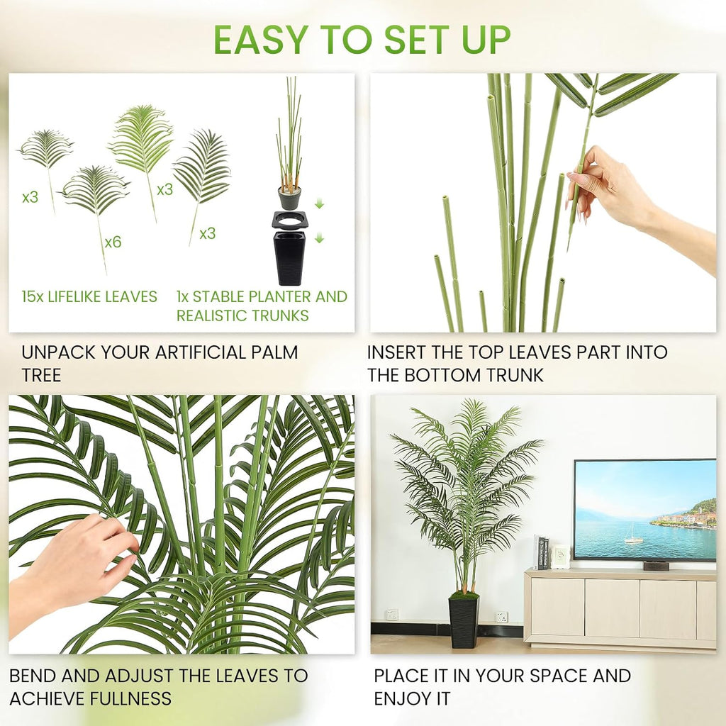 Artificial Palm Tree, 6FT Tall Fake Plant, Faux Tropical Areca Tree