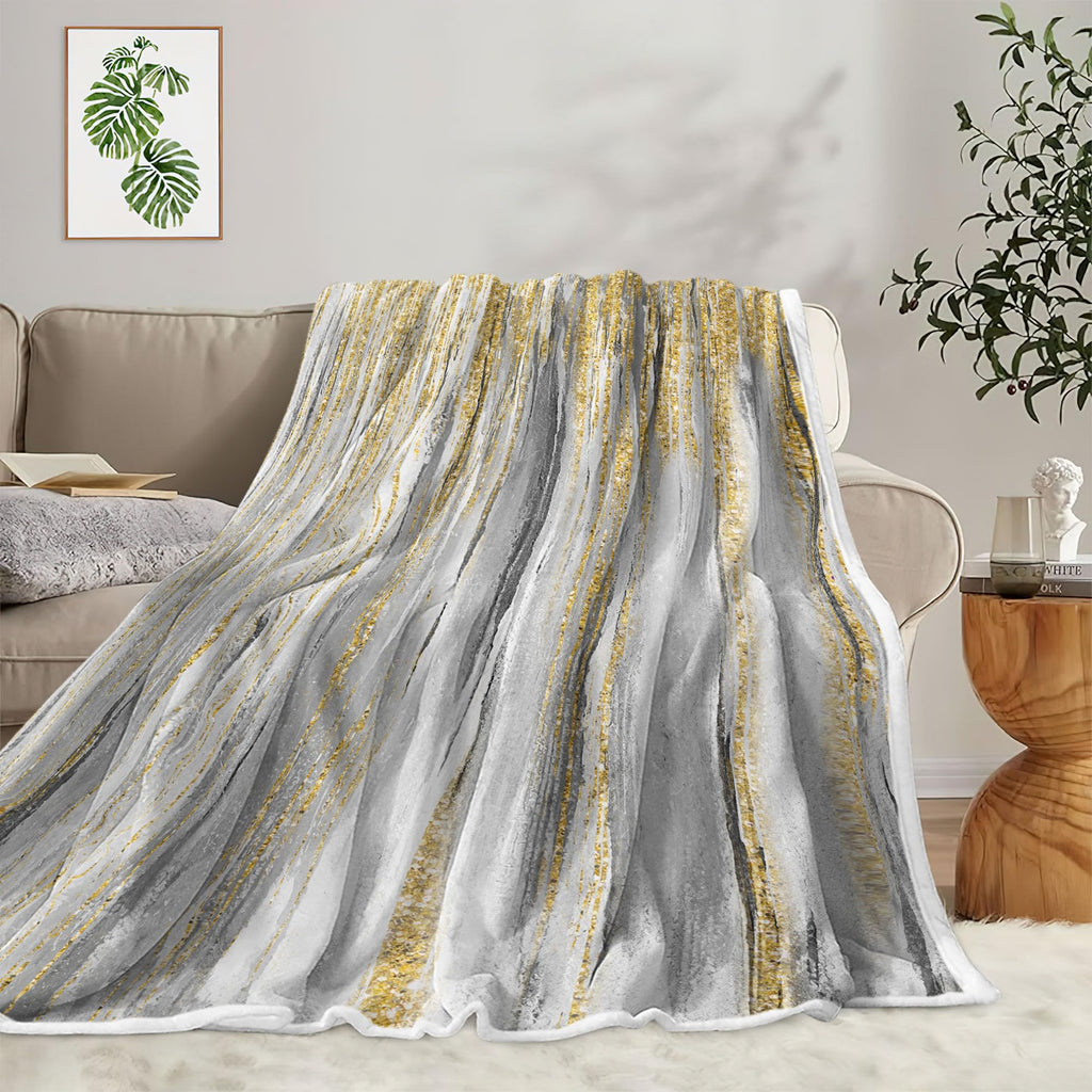Gray Gold Throw Blanket, Grey Abstract Texture Soft Fleece Blankets for Couch Sofa Bedroom, Morden Blanket for Women