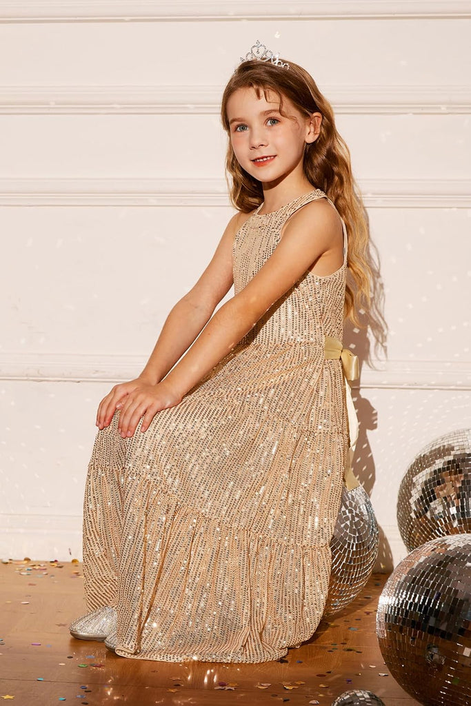 Girls Sequin Dress Formal Party Elegant Fancy Girls Maxi Long Dress
