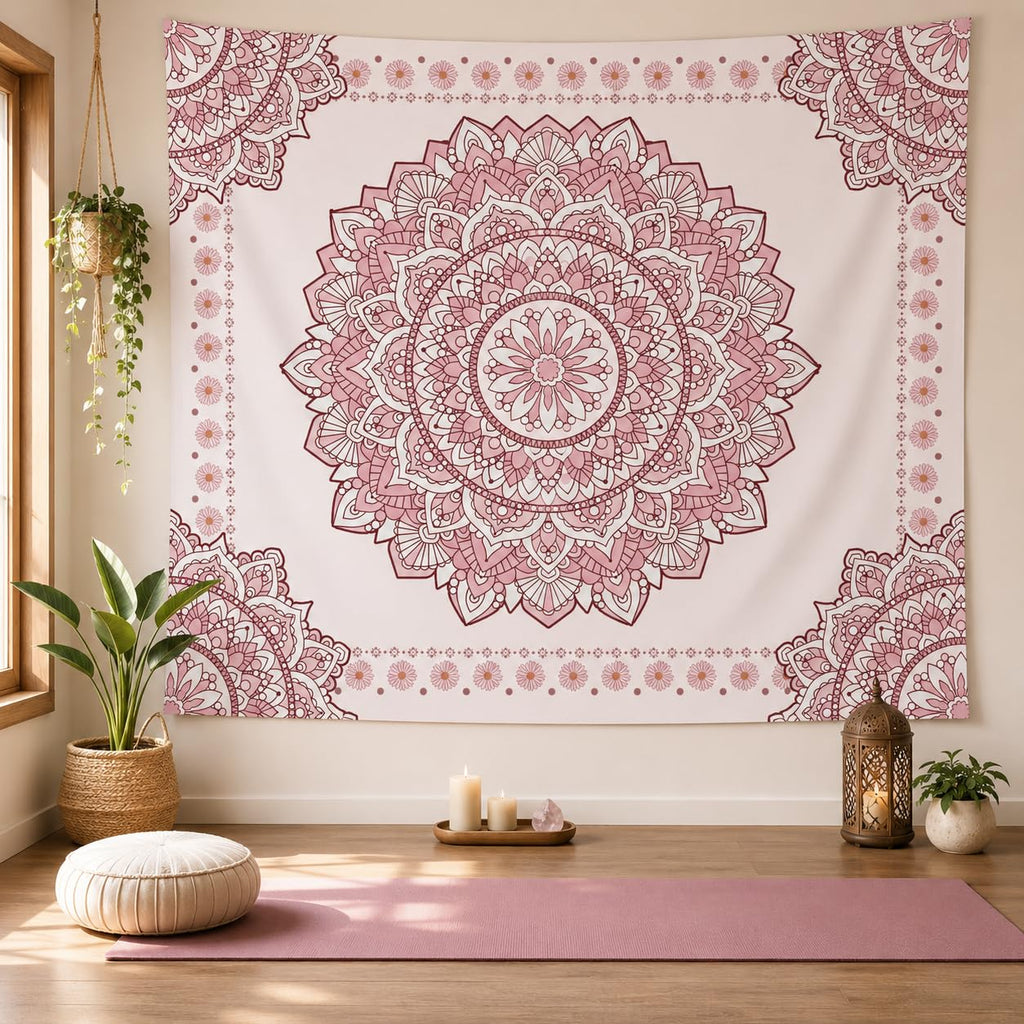 Pink Mandala Tapestry Aesthetic, Boho Art Large Wall Hanging