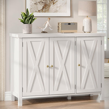 Farmhouse Shoe Cabinet with 3 Barn Doors & Wood Legs, 5-Tier Shoe Storage Cabinet with 3 Adjustable Shelves, Tall
