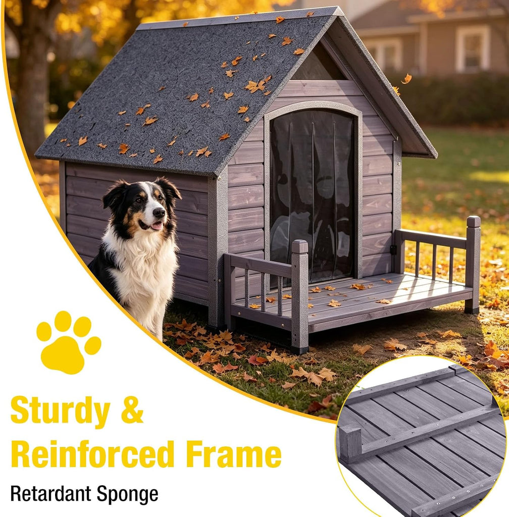 49.41" Large Dog House Outdoor with Porch for Small to Large Dogs, Grey