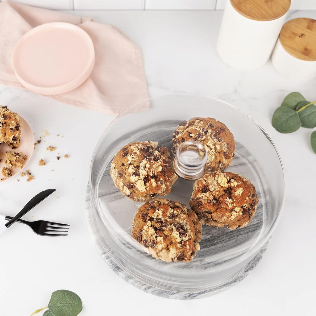 Marble Cake Stand with Glass Dome Cover - Set of 4
