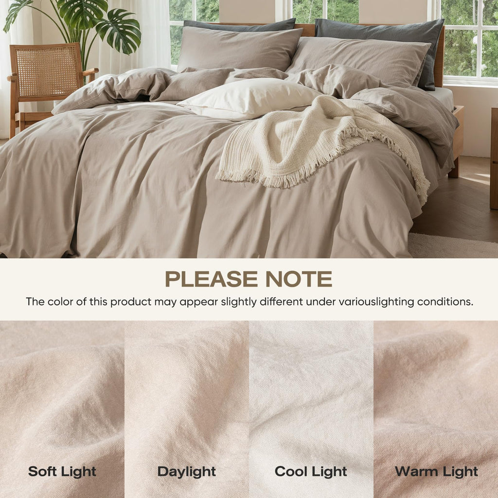 100% Linen Duvet Cover, Soft 3pcs Bedding Set with Zipper Closure, Natural Texture, Breathable for Hot