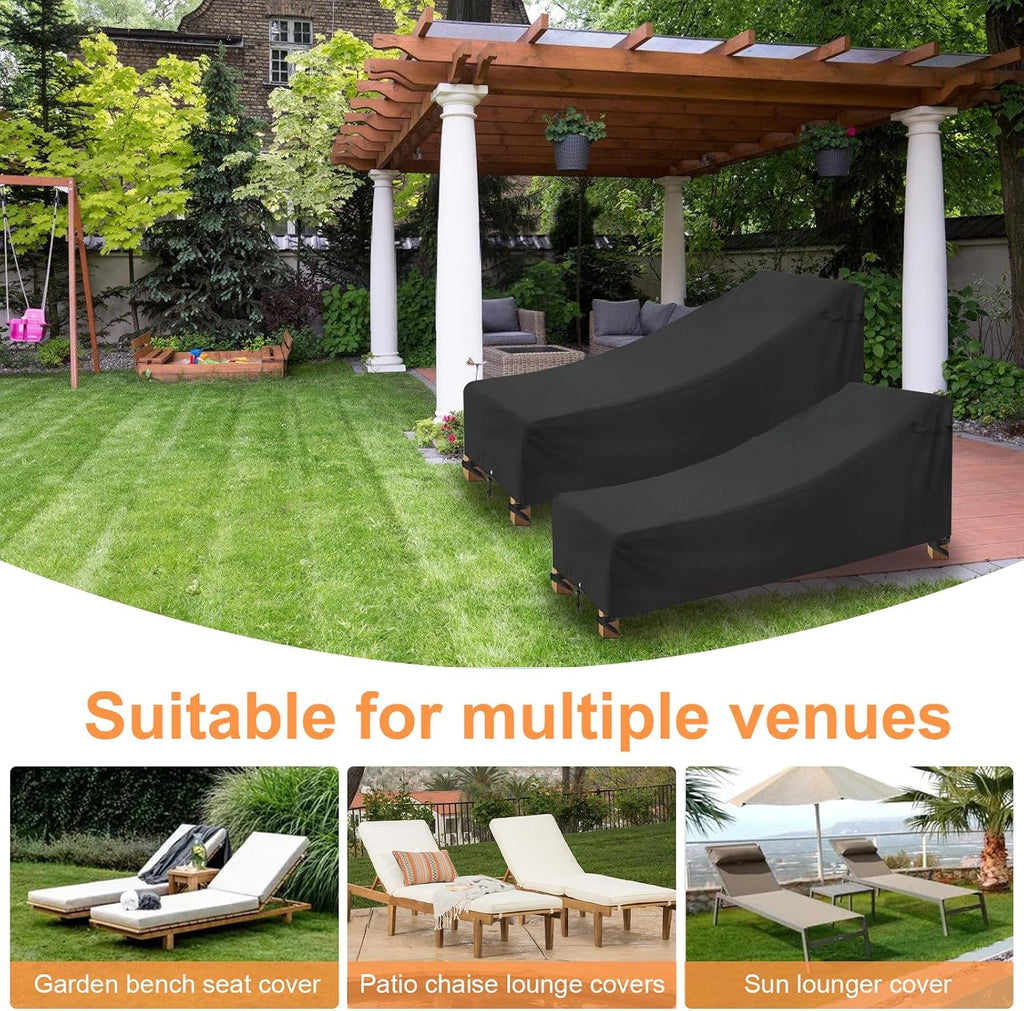 Waterproof Outdoor Chaise Lounge Covers Furniture 2 Pack,600 D Durable Lounge Chair Cover with Tape Sealed Seam, 80L