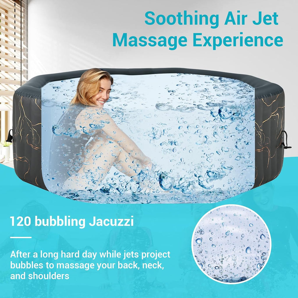 Portable Hot Tub61X61X25 Inch Air Jet Spa 2-3 Person Inflatable Octagon Outdoor Heated Hot Tub Spa with 120 Bubble