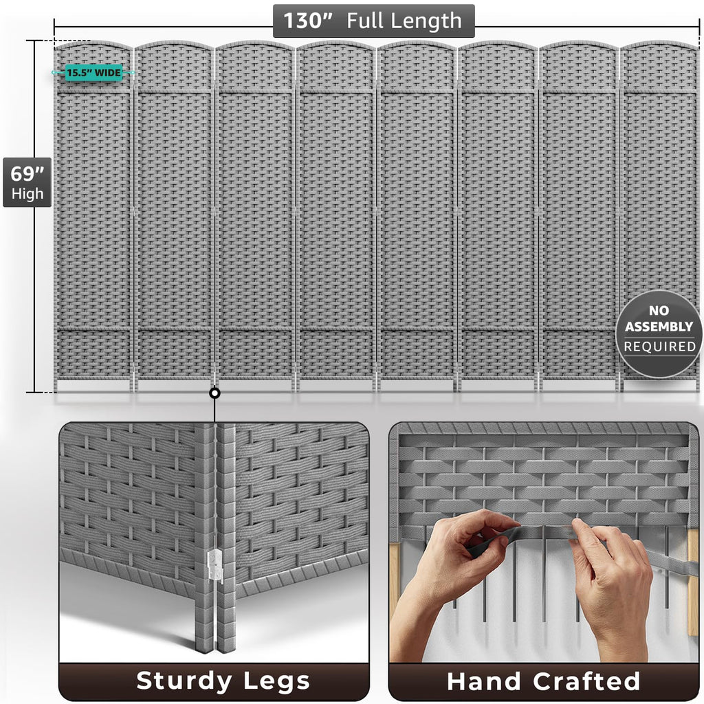 Foldable Room Divider, Mesh Privacy Screen (8 Panel, Light Gray)