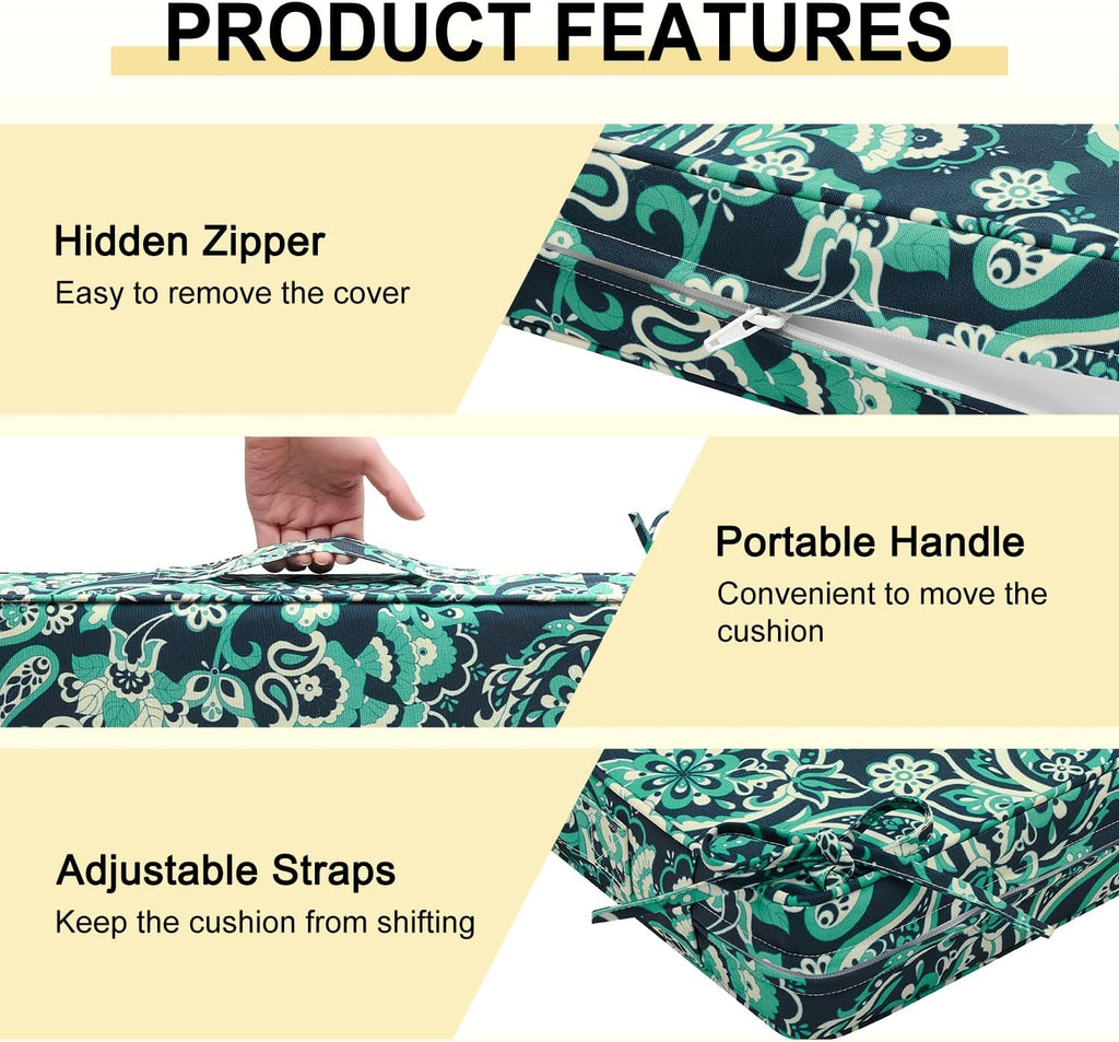 Outdoor Chair Cushions Set of 4, Waterproof 19" x 19" x 3" Patio Chair Cushion with Non-Slip Ties & Handle, Square