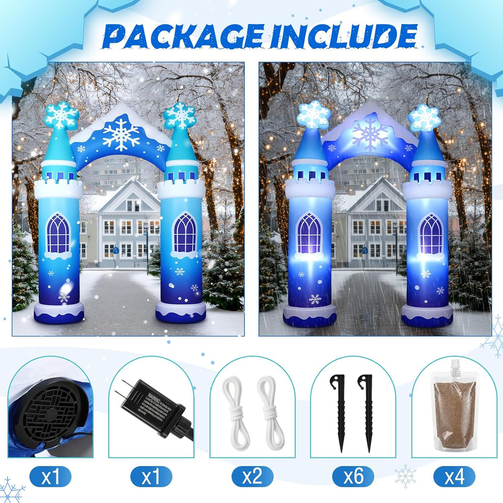 10 ft Giant Christmas Inflatable Decoration, Blue Winter Castle Arch