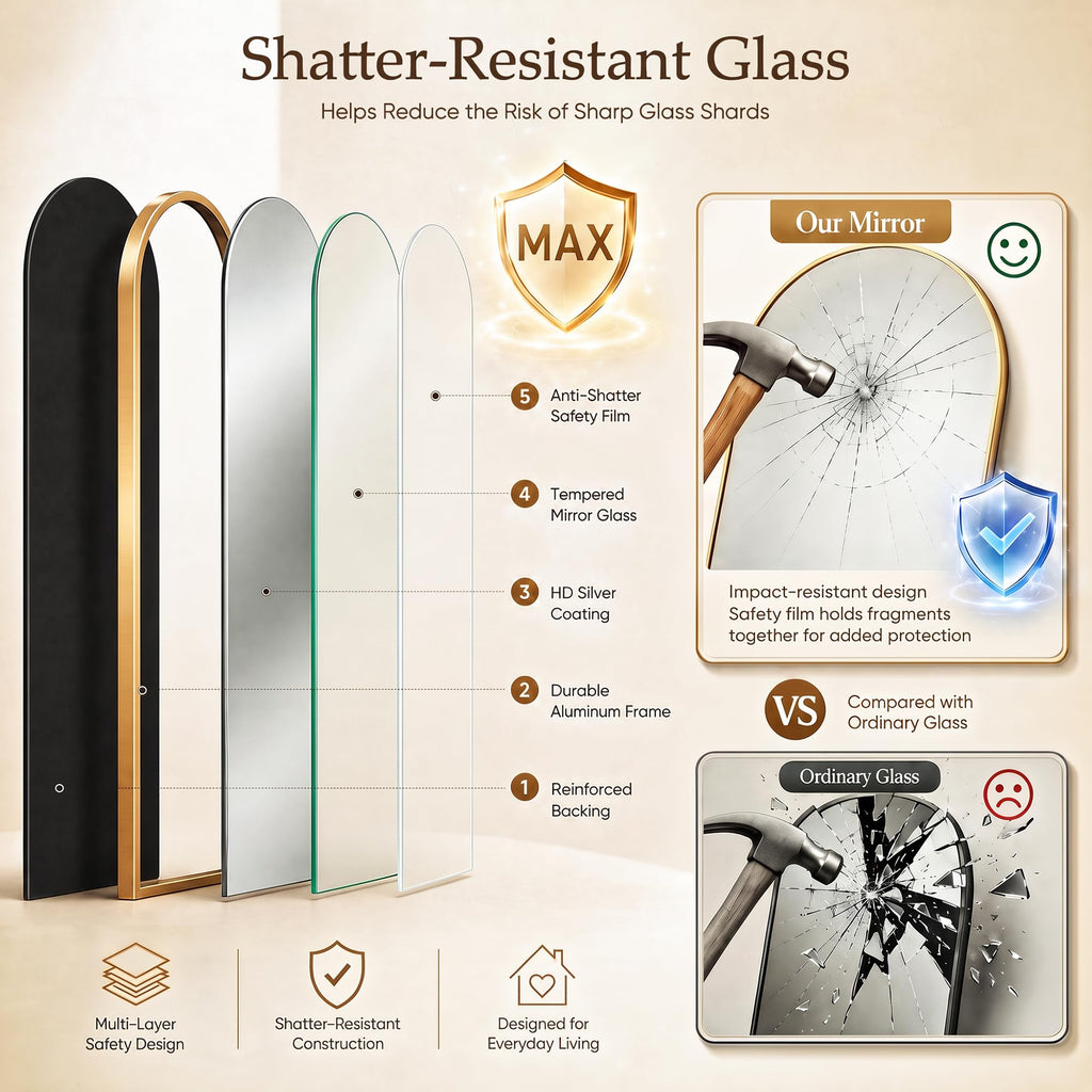 76"x34" Arched Full Length Mirror, Large Floor Mirror, Gold