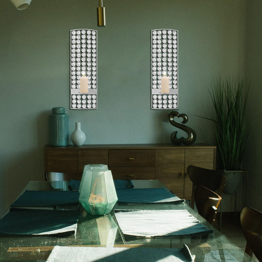 2 Set Glam Wall Candle Sconces Decor Living Room Bedroom Dining Room Metal Bling Crystal Candle Wall Sconce