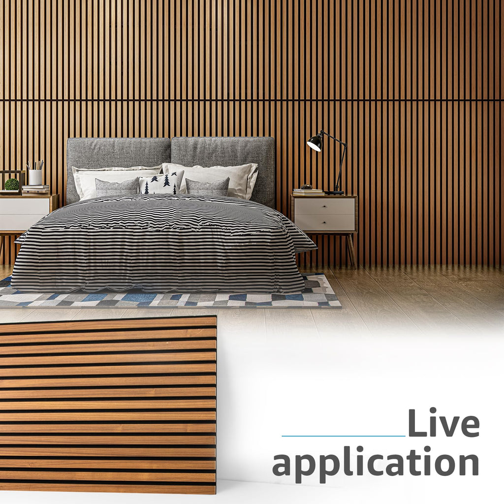 4-Pack Fluted Acoustic Wood Slat Wall Panel, 47.2 x 23.6 Inch, Teak
