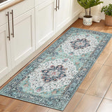 Area Rugs Washable Non-Slip, Floral Vintage Distress Print Pattern Medallion Carpet for Living Room Bedroom