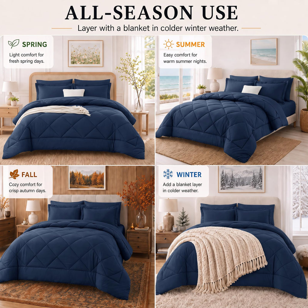 Oversized Comforter Set 98"x98", 7 Piece, Navy
