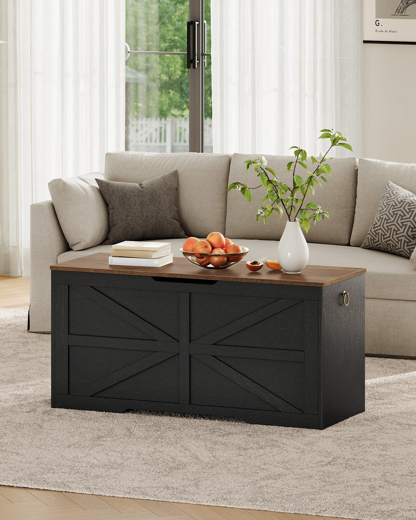 Storage Chest, 39.4" Wooden Storage Trunk, Modern Storage Bench with Safety Hinge, Toy Box, Farmhouse Style, Walnut
