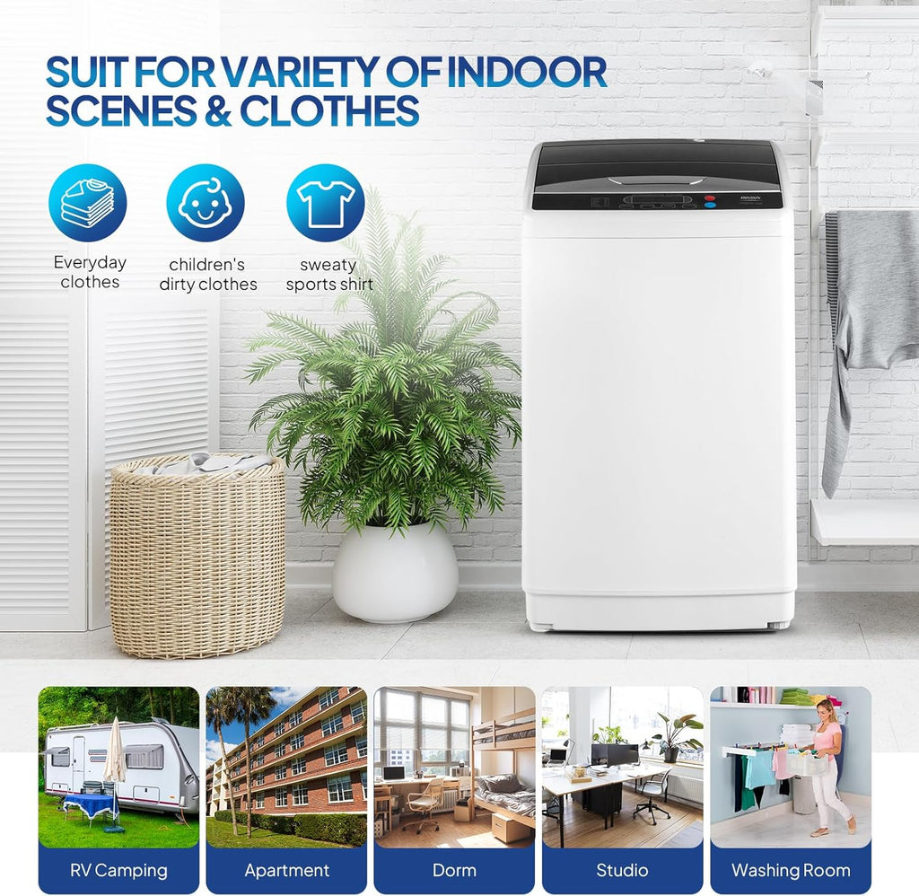 25LBS Portable Washing Machine, Full-Automatic Electric Laundry Machine with Stainless Steel Drum, Compact Washer and