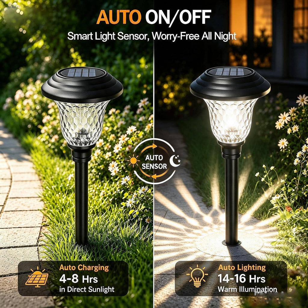 8 Pack Solar Pathway Lights Outdoor Solar Powered Light Waterproof Glass High Lumen for Garden Landscape Path Yard
