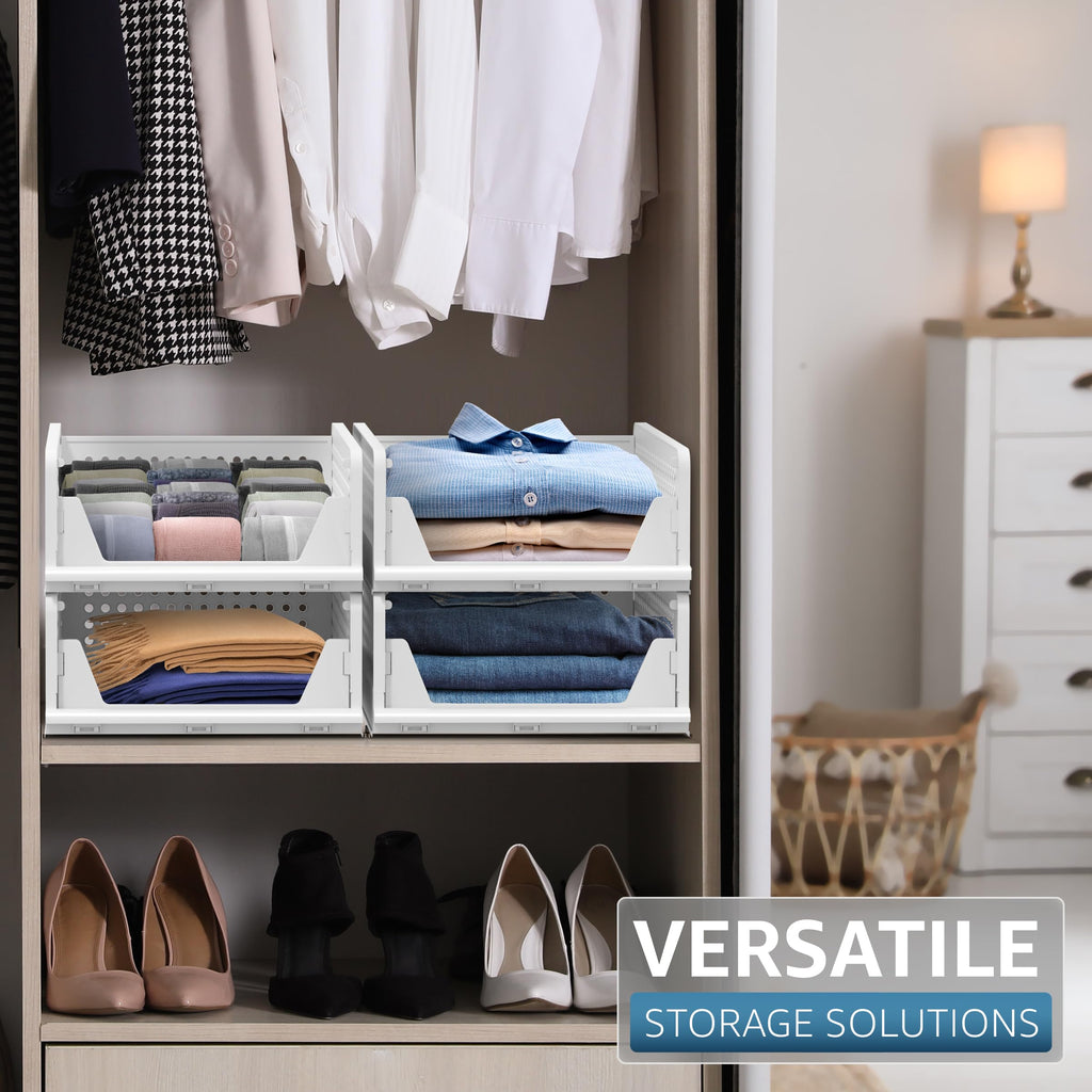Stackable Closet Organizer, Open-Front Shelf Bins (4 Small)