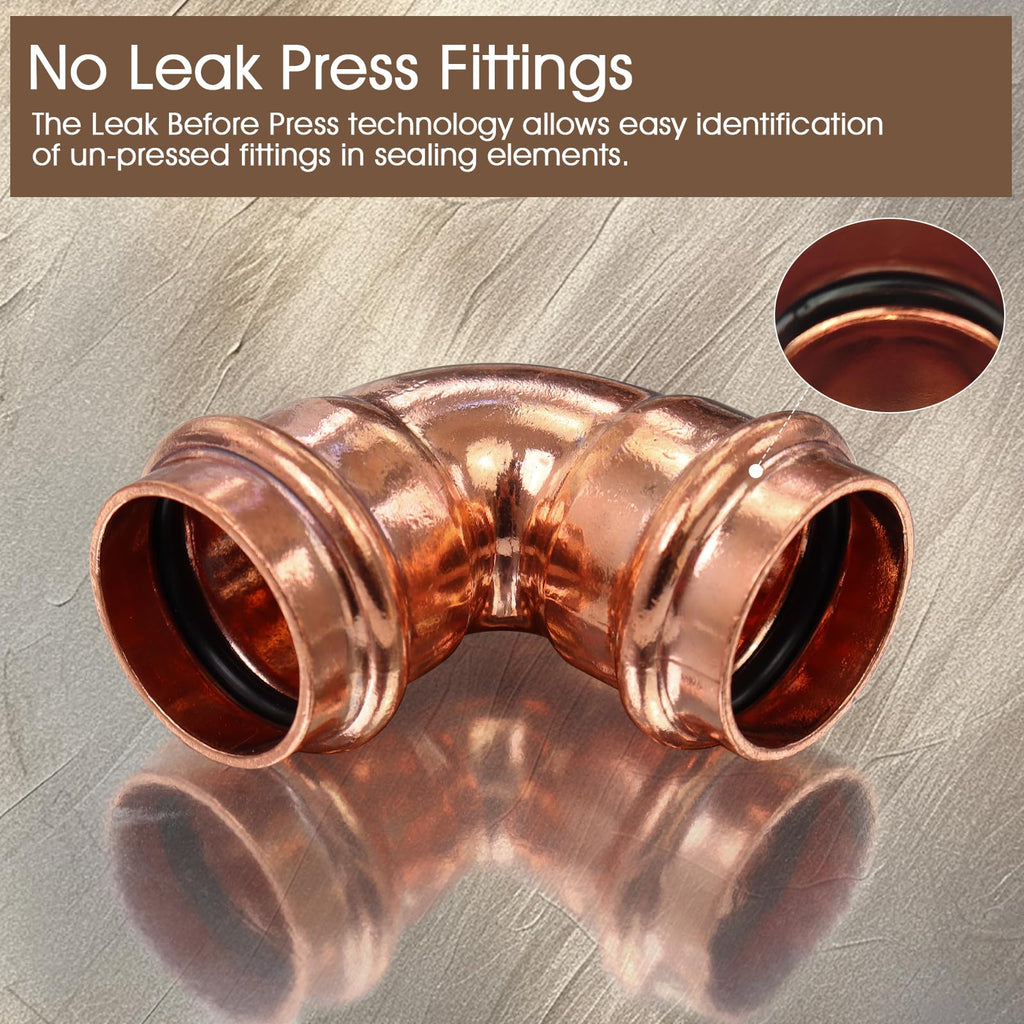 Copper Press Fittings 1 inch, 6PK Copper Coupling 90 Degree Elbow Coupling