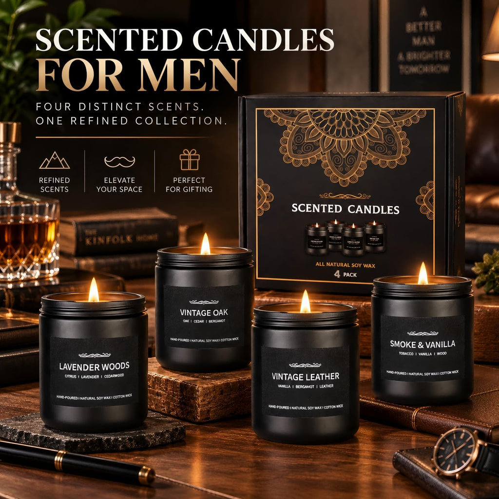 Scented Gifts Set for Men, 4 Pack Soy Wax Candles