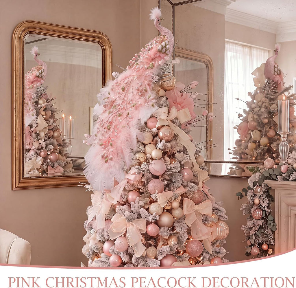15 Inch Christmas Peacock Tree Topper, Glitter Peacock Feather Ornaments