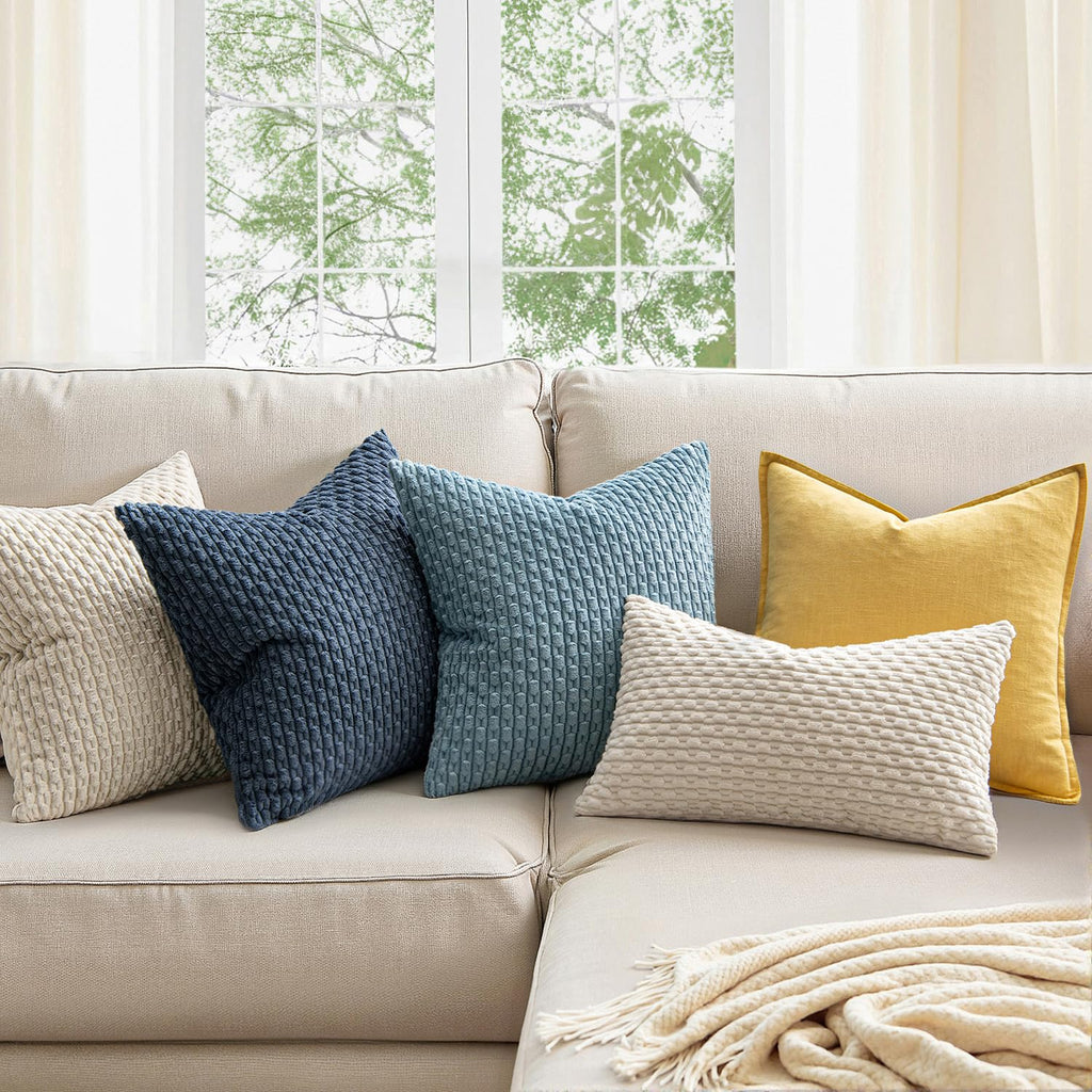 Decorative Throw Pillow Covers 20x20 Cream White Textured Corduroy