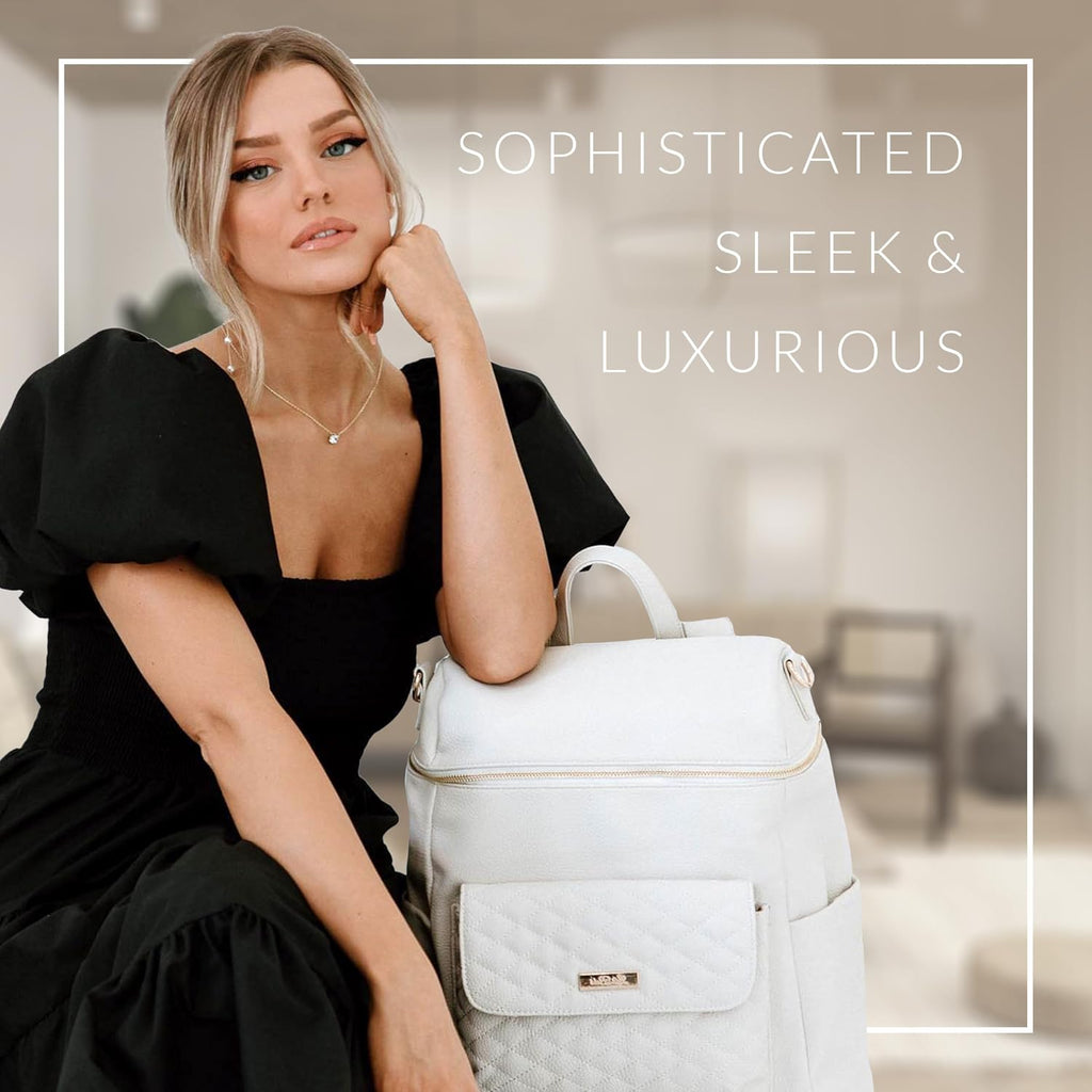 Monaco Large Diaper Bag Backpack by Luli Bebe - Designer Modern Vegan Leather Stylish Baby Backpack Diaper Bag