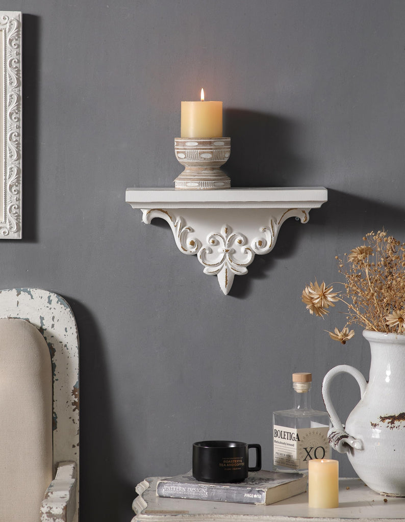 French Wooden Shelf for Wall, 14 Inch Long Floating Shelf