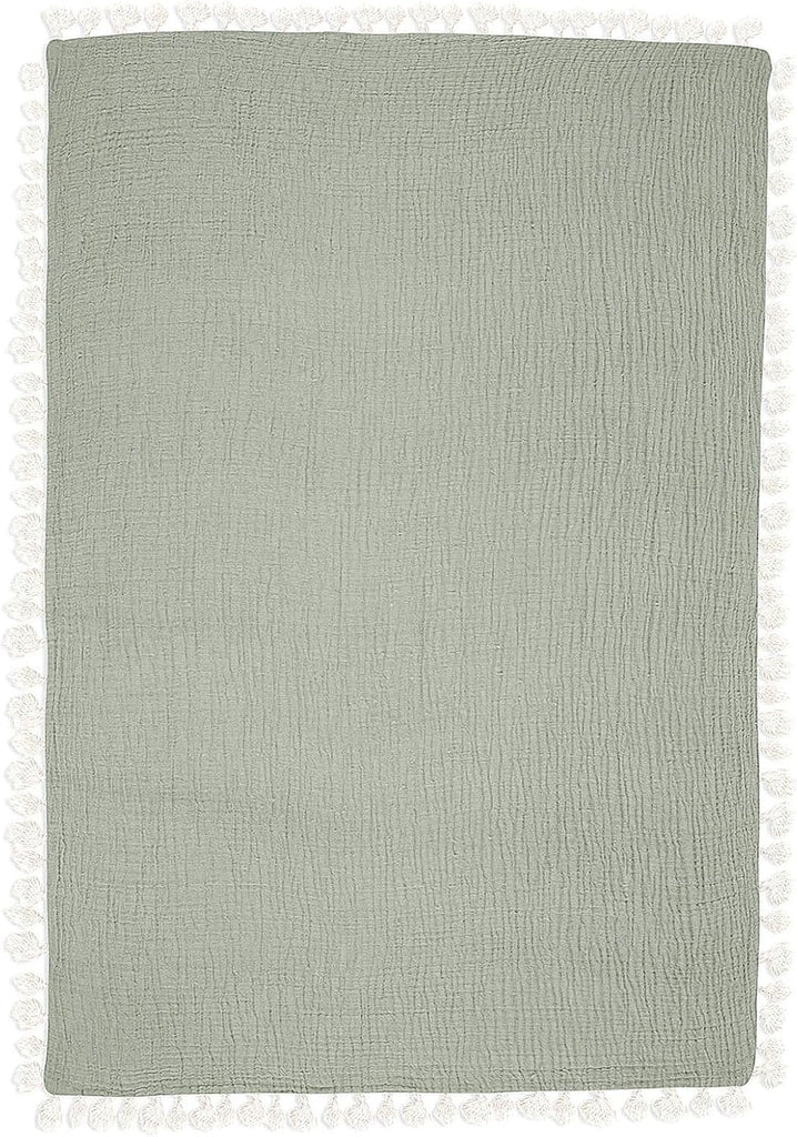 Green Muslin Baby Blanket, Layer Cotton Baby Swaddle, Soft Cotton Lightweight Nursery and Stroller Blanket for Baby