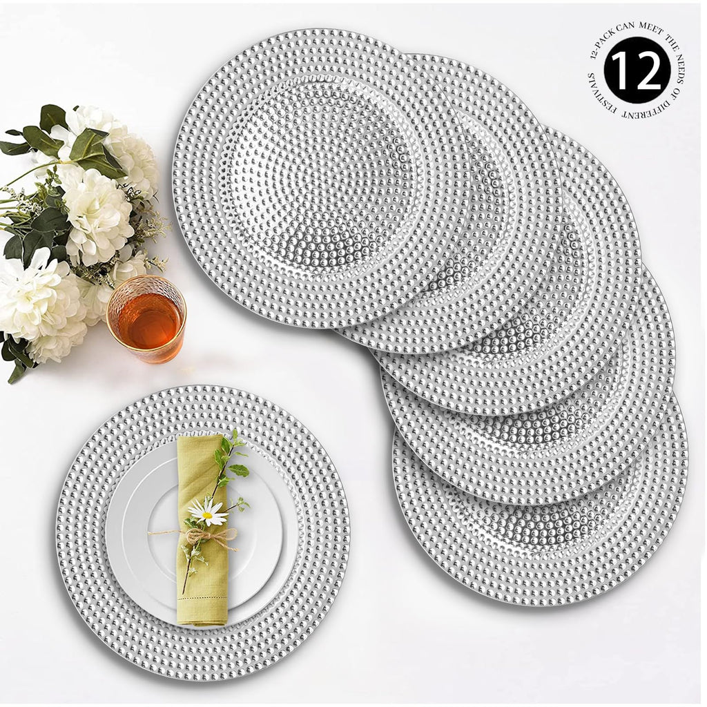 Silver Charger Plates Set of 12, 13" Electroplated Plate Chargers