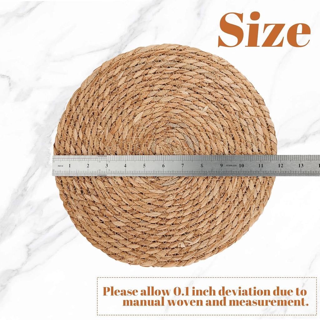 Round Woven Placemats, 12 Inch Boho Farmhouse Rattan Placemats Rustic Braided Wicker Table Place Mats - Set of 6