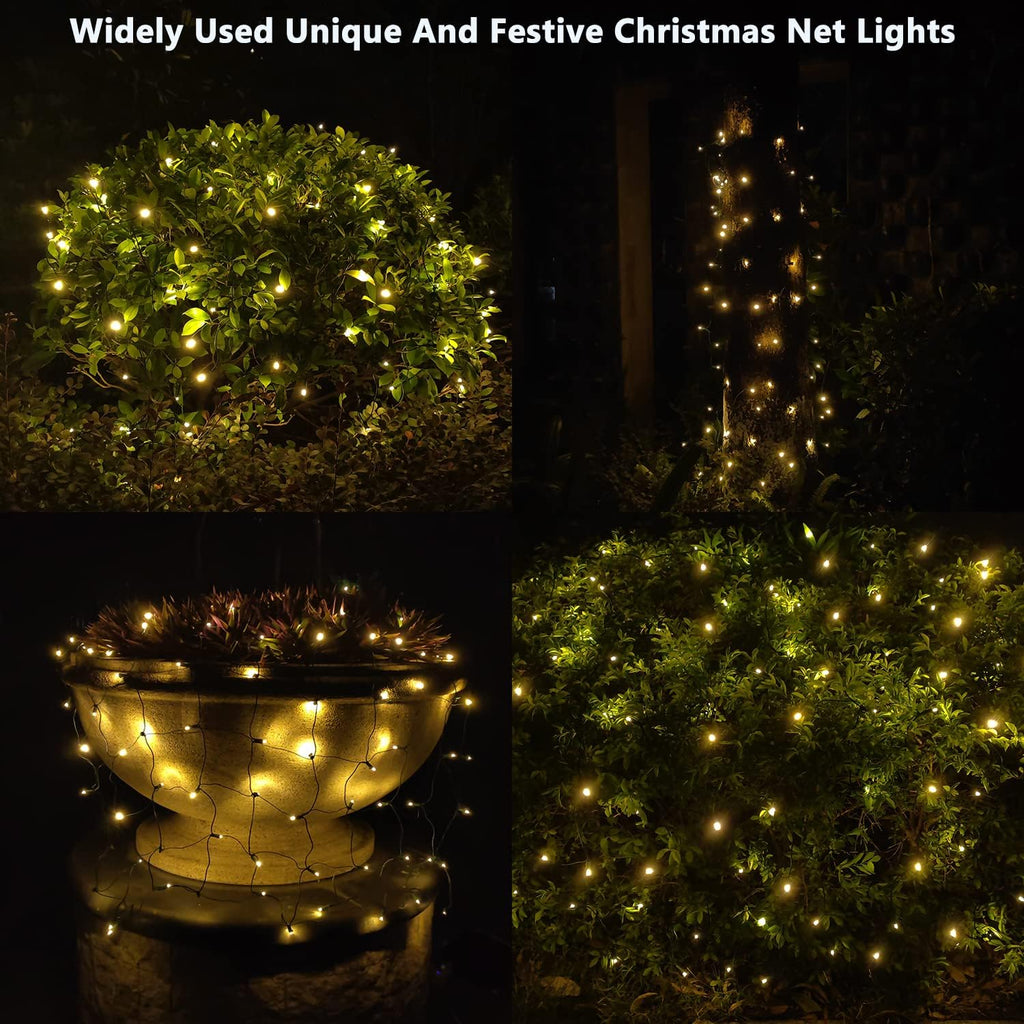 LED Christmas Net Lights Outdoor Decorations for Bushes,144LED 6ftx6ft Connectable Green Wire Net Christmas Lights