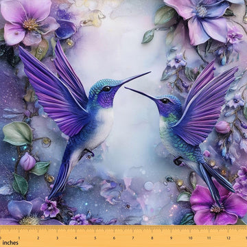 Cute Hummingbird Upholstery Fabric for Chairs | Watercolor Bird Fabric by The Yard 362"x63", Rustic Floral Wild