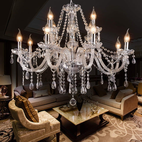 Modern Elegant 12 Lights K9 Crystal Glass Chandelier Pendant Ceiling Lighting European Style for Dining Living Room Bedroom Transparent,12 E12 Bulbs Required A110-B082GC2F8V