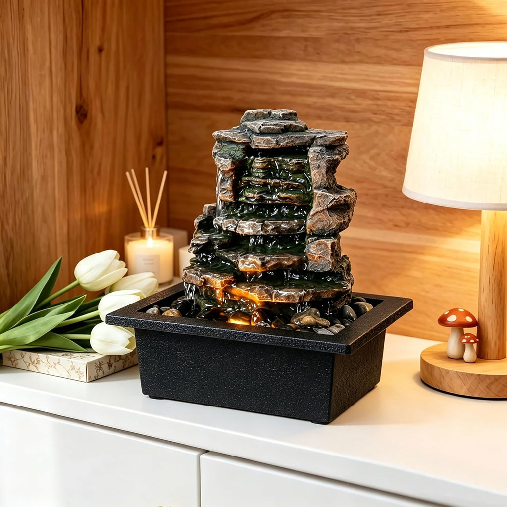 Home Décor Waterfall Meditation Fountain Indoor Tabletop Many Natural River Rocks Decorated Office Home Tabletop