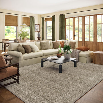 Washable Area Rugs for Living Room: 8x10 Bedroom Area Rug Boho Vintage Rugs Stain Resistant Non Slip Low Pile Soft