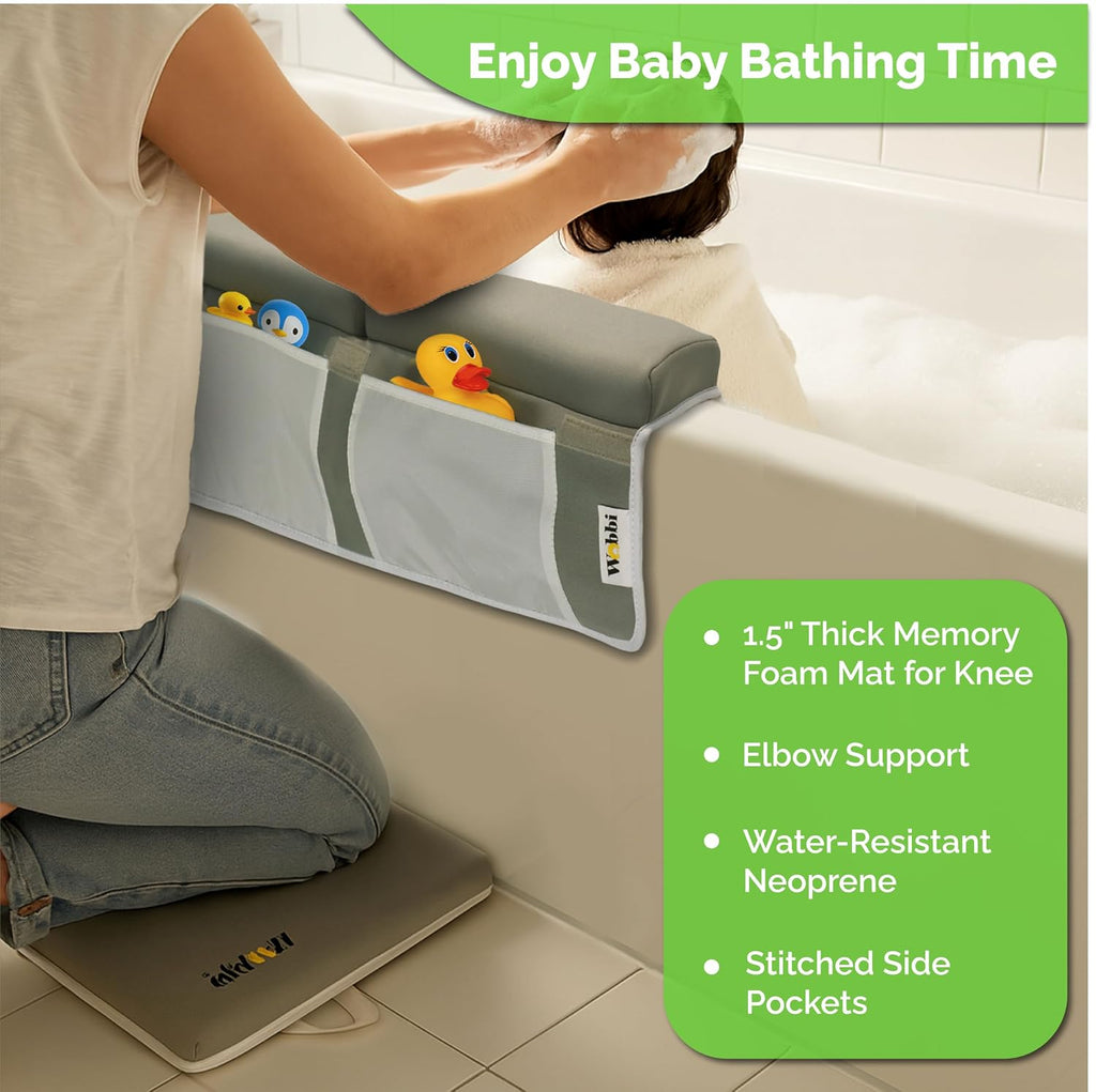 Baby Bath Kneeler and Elbow Rest Pad Set | Extra Thick Memory Foam Support for Comfortable Bath Time | Non-Slip