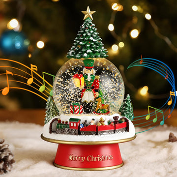 Christmas Snow Globe with Music and Light, Train Base & Nutcracker
